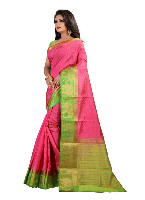 Pink Color Printed Silk Blend Saree With Blouse only in Bigswipe