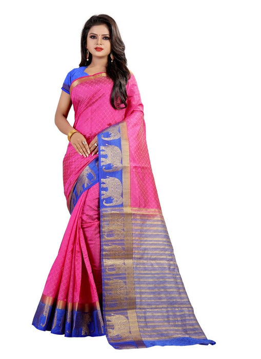 Pink Color Printed Silk Blend Saree With Blouse only in Bigswipe