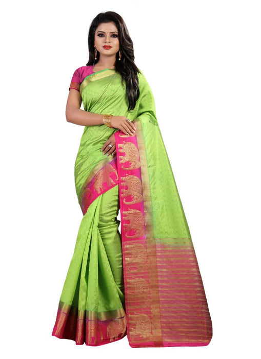 Green Color Printed Silk Blend Saree With Blouse only in Bigswipe