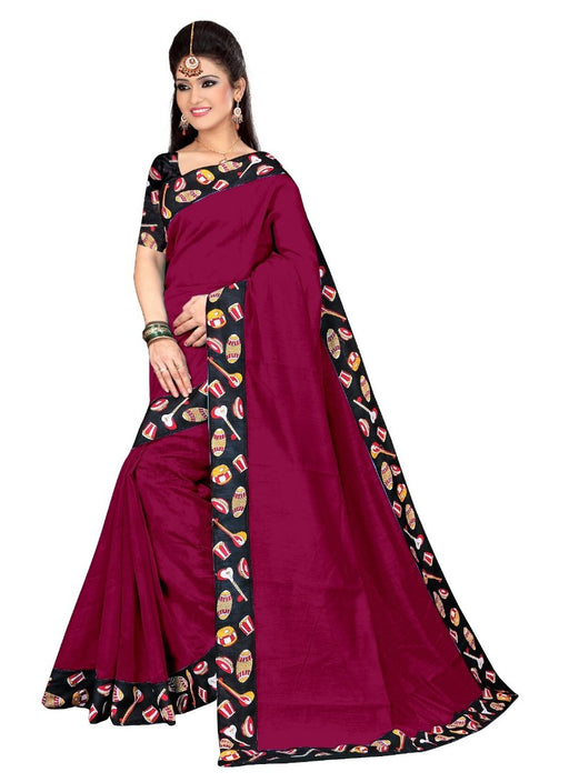 Purple Color Printed Chanderi Silk Saree With Blouse