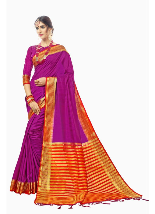 Magenta Color Jacquard Nylon Silk Saree With Blouse only in Bigswipe