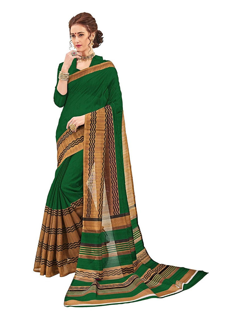 Green Color Printed Bhagalpuri Silk Saree With Blouse only in Bigswipe