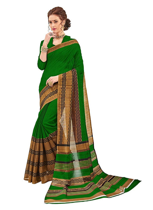 Lime Green Color Printed Bhagalpuri Silk Saree With Blouse only in Bigswipe