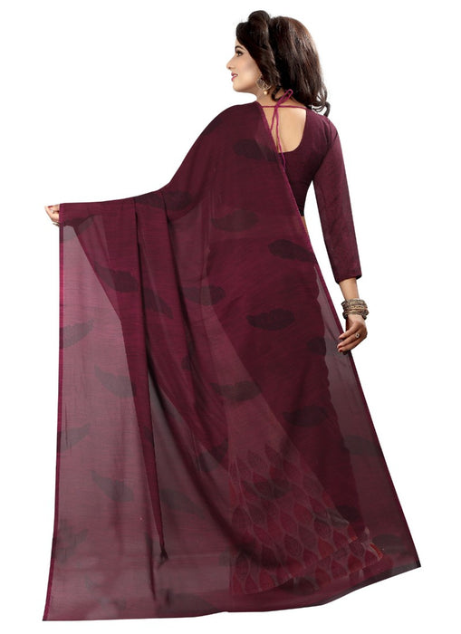 Wine Color Printed Georgette Saree With Blouse