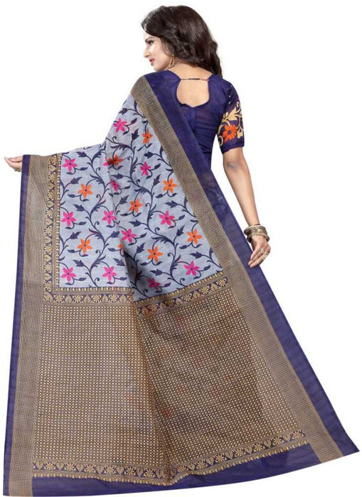 Multi Color Printed Bhagalpuri Silk Saree With Blouse only in Bigswipe