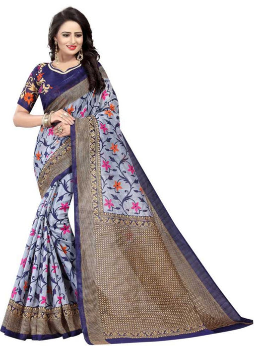 Multi Color Printed Bhagalpuri Silk Saree With Blouse only in Bigswipe