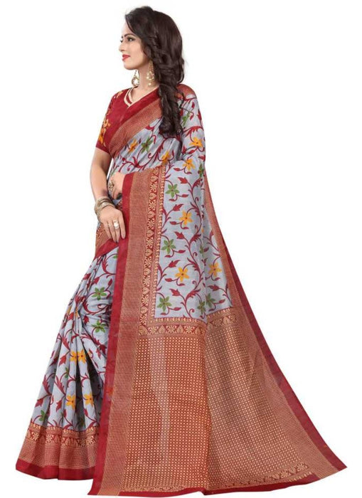 Multi Color Printed Bhagalpuri Silk Saree With Blouse only in Bigswipe