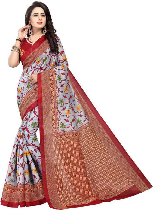 Multi Color Printed Bhagalpuri Silk Saree With Blouse only in Bigswipe