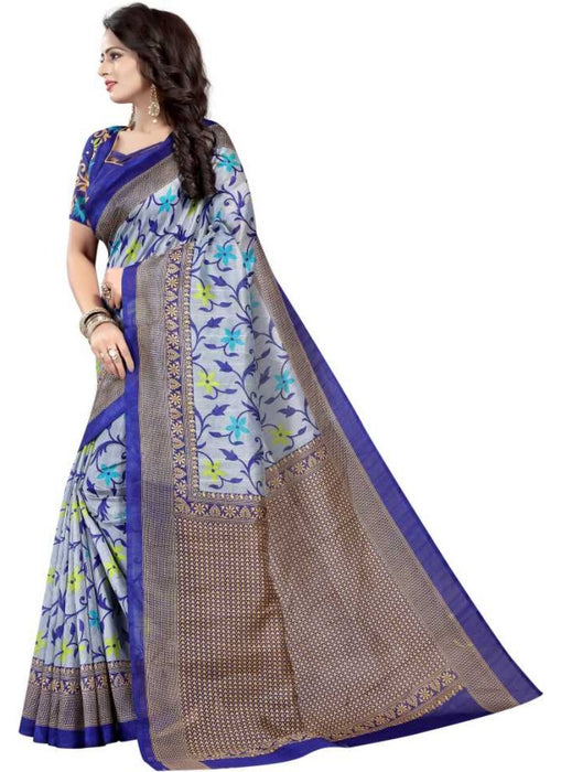 Multi Color Printed Bhagalpuri Silk Saree With Blouse only in Bigswipe