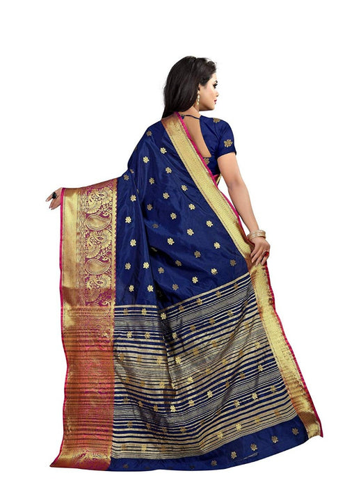 Navy Blue Color Weaving Cotton Silk Saree With Blouse only in Bigswipe