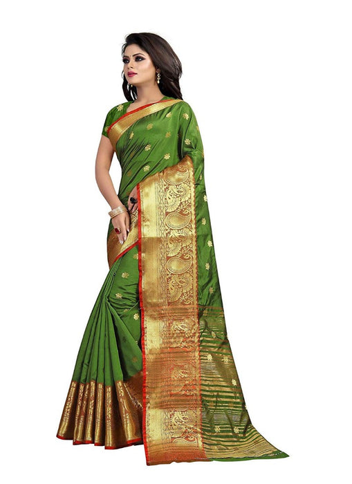 Green Color Weaving Cotton Silk Saree With Blouse only in Bigswipe