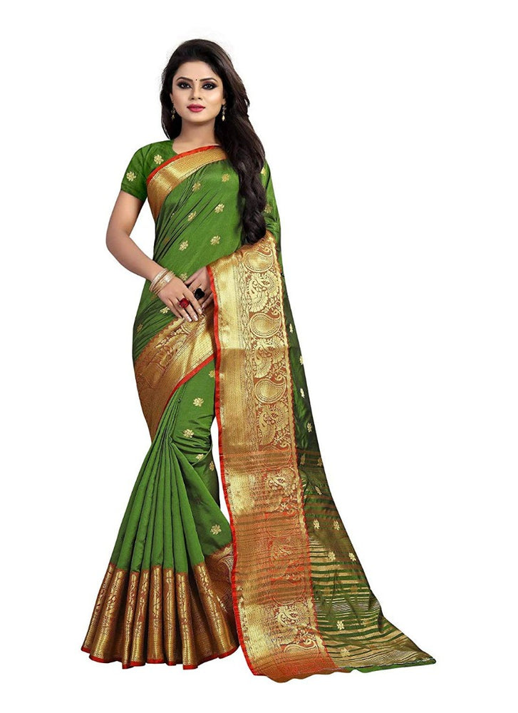 Green Color Weaving Cotton Silk Saree With Blouse only in Bigswipe