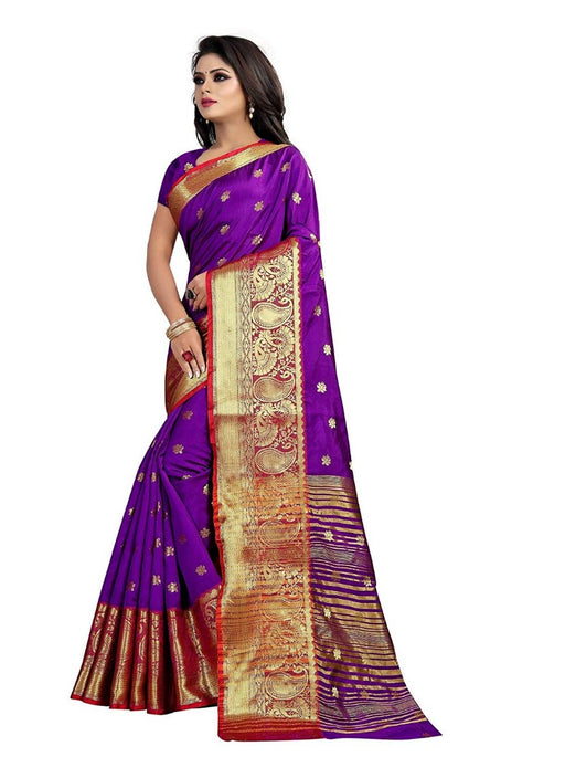 Purple Color Weaving Cotton Silk Saree With Blouse