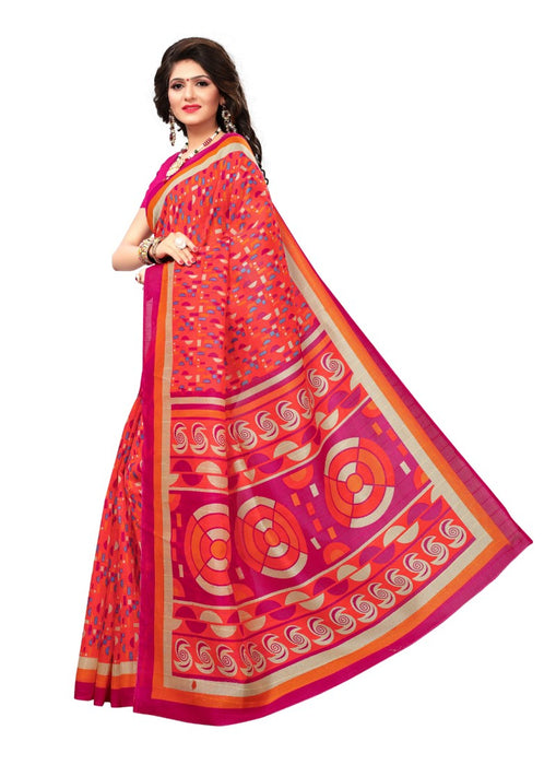 Multi Color Printed Bhagalpuri Silk Saree With Blouse only in Bigswipe