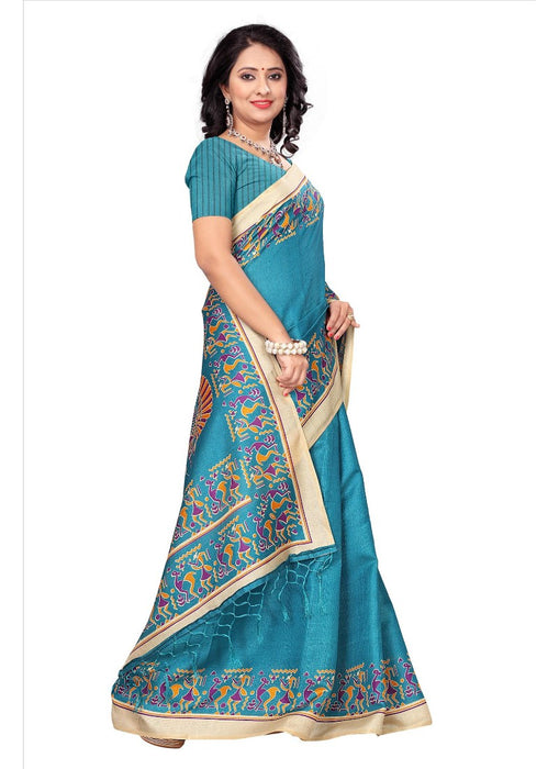 Blue Color Printed Khadi Silk Jhalor Saree With Blouse only in Bigswipe