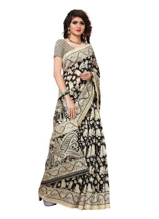 Black Color Printed Bhagalpuri Silk Saree With Blouse only in Bigswipe