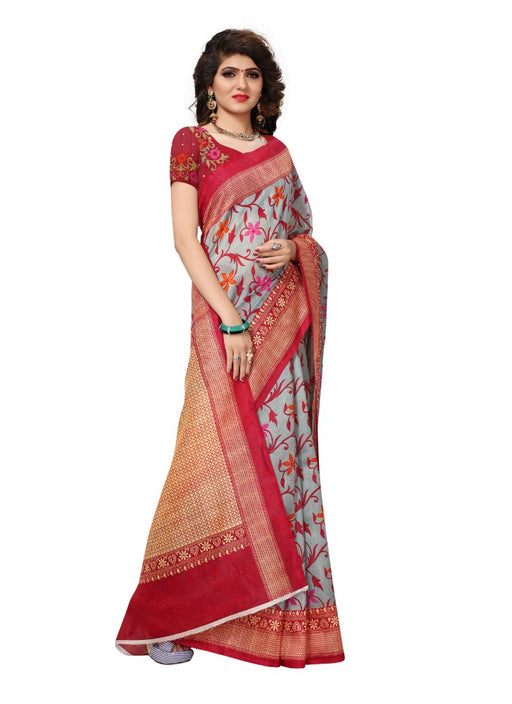 Red Color Printed Bhagalpuri Silk Saree With Blouse