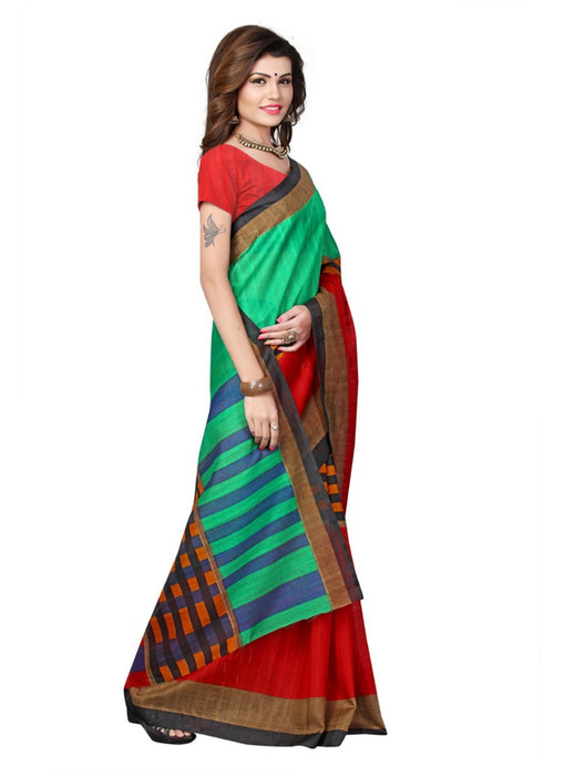 Multi Color Printed Bhagalpuri Silk Saree With Blouse only in Bigswipe