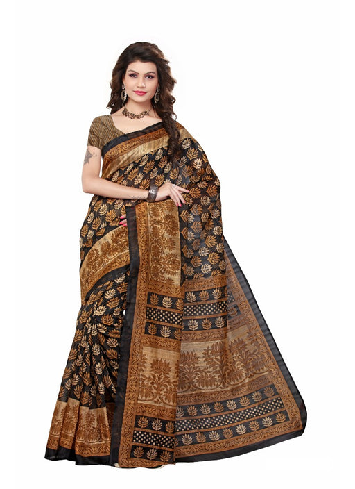 Multi Color Printed Bhagalpuri Silk Saree With Blouse only in Bigswipe