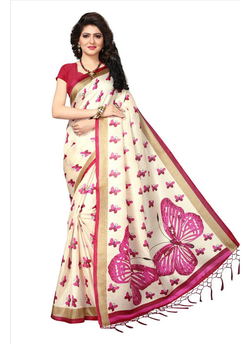 Pink Color Printed Khadi Silk Jhalor Saree With Blouse only in Bigswipe