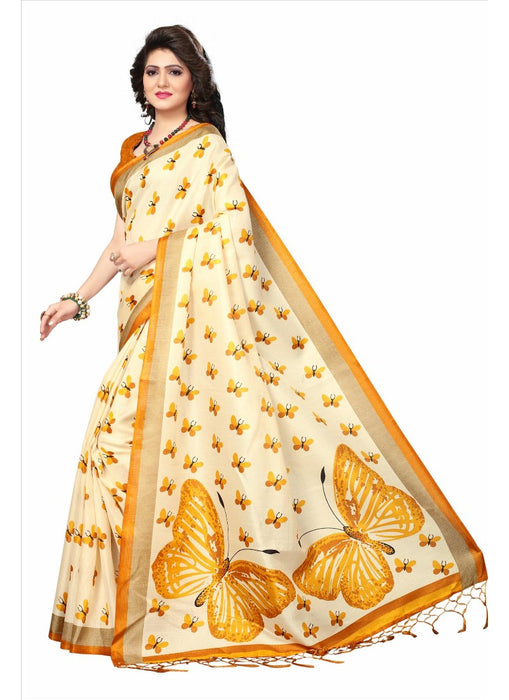 Orange Color Printed Khadi Silk Jhalor Saree With Blouse only in Bigswipe