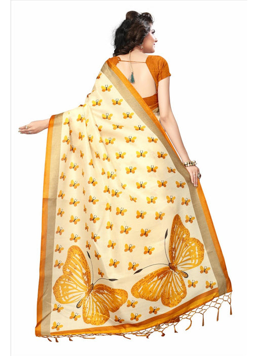 Orange Color Printed Khadi Silk Jhalor Saree With Blouse only in Bigswipe