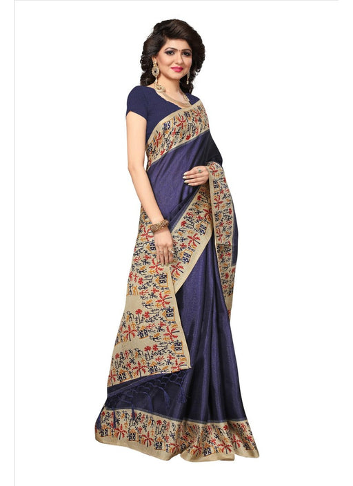 Blue Color Printed Khadi Silk Jhalor Saree With Blouse only in Bigswipe