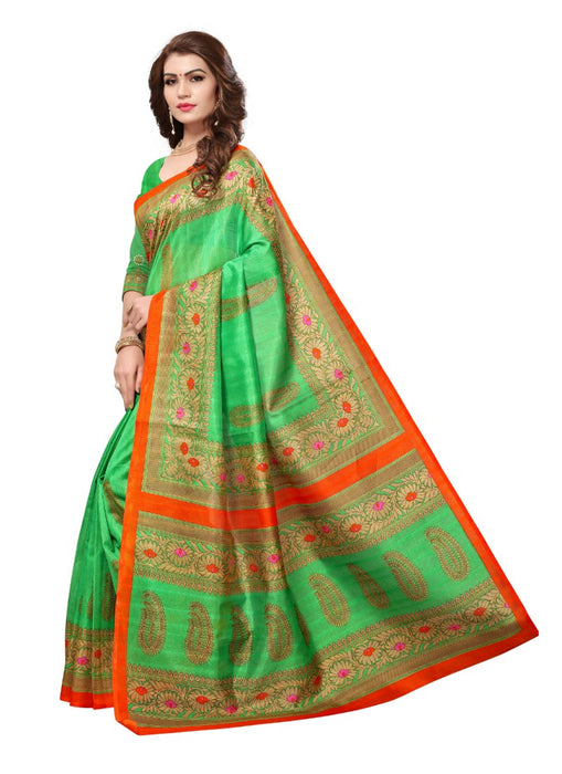 Green Color Printed Bhagalpuri Silk Saree With Blouse only in Bigswipe