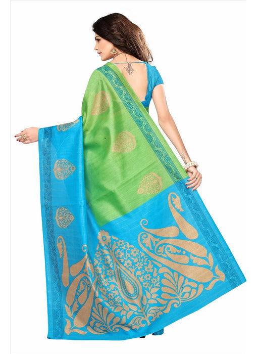 Blue Color Printed Bhagalpuri Silk Saree With Blouse only in Bigswipe