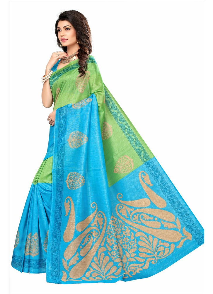 Blue Color Printed Bhagalpuri Silk Saree With Blouse only in Bigswipe