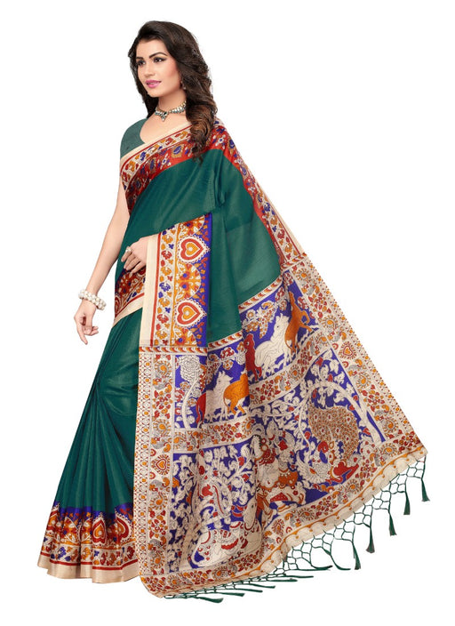 Green Color Printed Khadi Silk Jhalor Saree With Blouse only in Bigswipe