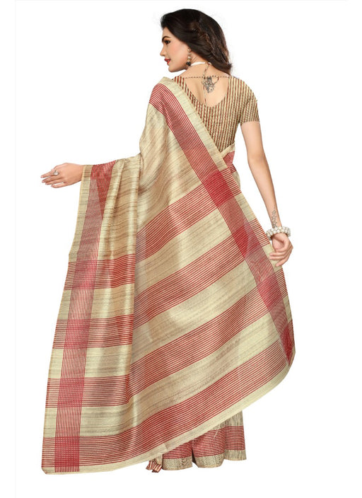 Light Brown Color Printed Bhagalpuri Silk Saree With Blouse only in Bigswipe