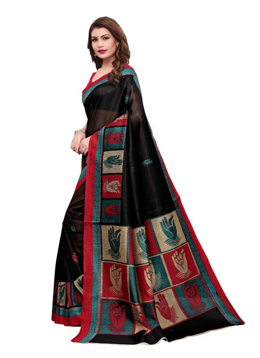 Black Color Printed Bhagalpuri Silk Saree With Blouse only in Bigswipe