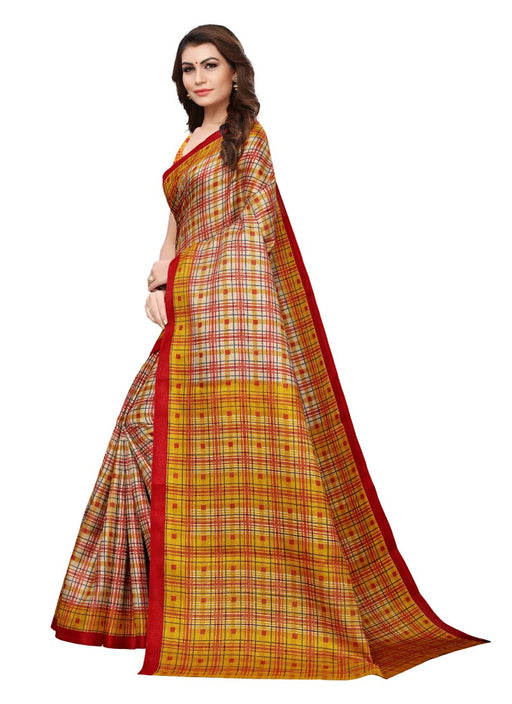 Multi Color Printed Khadi Silk Saree With Blouse only in Bigswipe