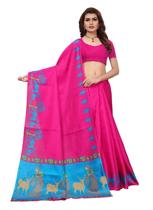 Pink Color Printed Khadi Silk Saree With Blouse only in Bigswipe