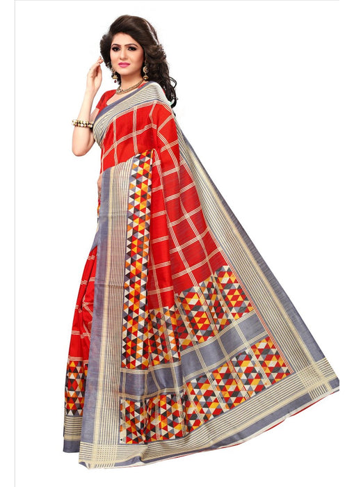 Red Color Printed Bhagalpuri Silk Saree With Blouse