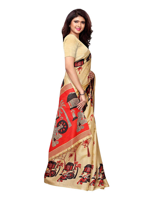 Beige, Red Color Art Silk Saree only in Bigswipe