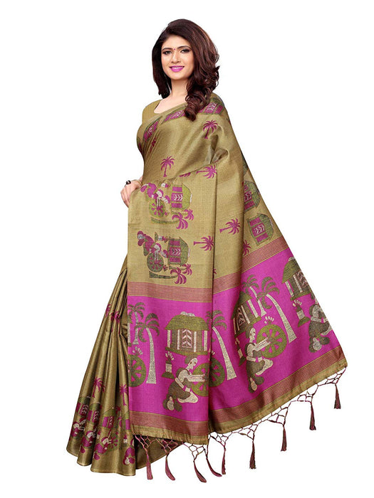 Green (Olive Green), Purple Color Art Silk Saree only in Bigswipe