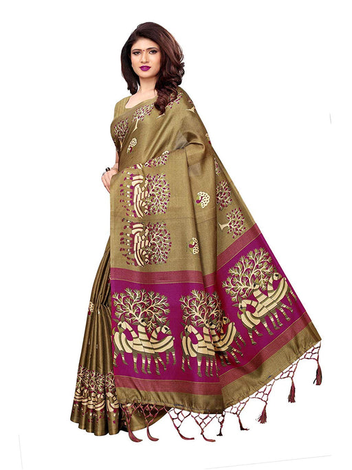 Green (Olive Green), Purple Color Art Silk Saree only in Bigswipe