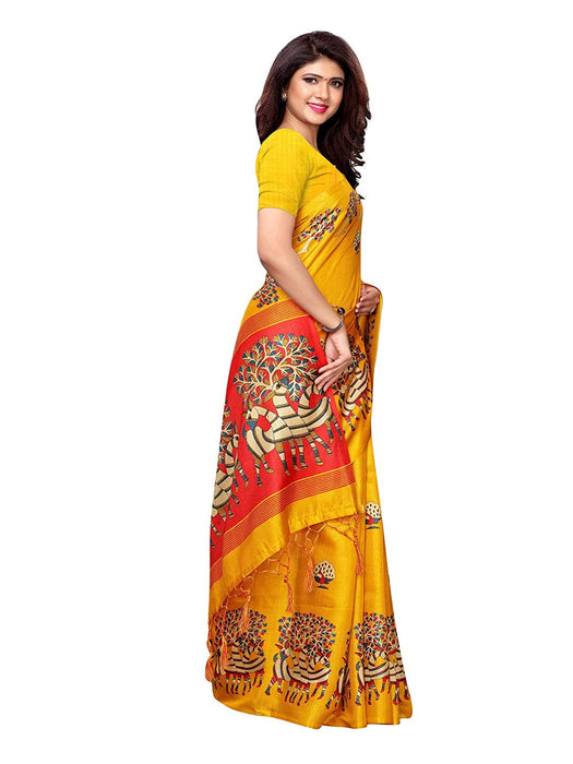 Yellow, Maroon Color Art Silk Saree