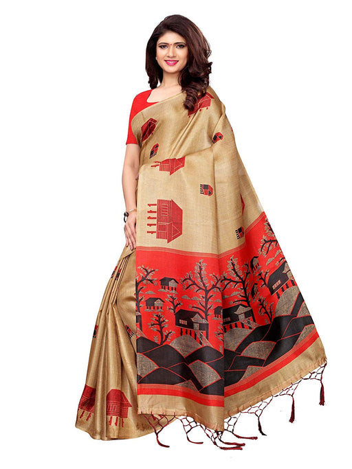 Beige, Red Color Art Silk Saree only in Bigswipe