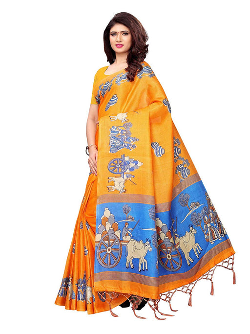 Orange, Blue Color Art Silk Saree only in Bigswipe