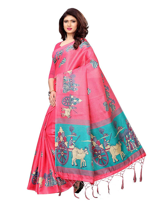 Pink, Turquoise Color Art Silk Saree only in Bigswipe