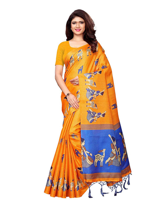 Orange, Blue Color Art Silk Saree only in Bigswipe