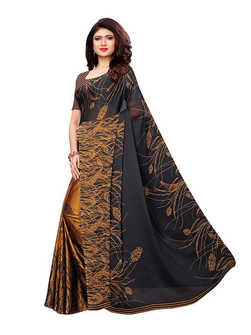 Yellow, Black Color Shimmer (Chiffon) Saree