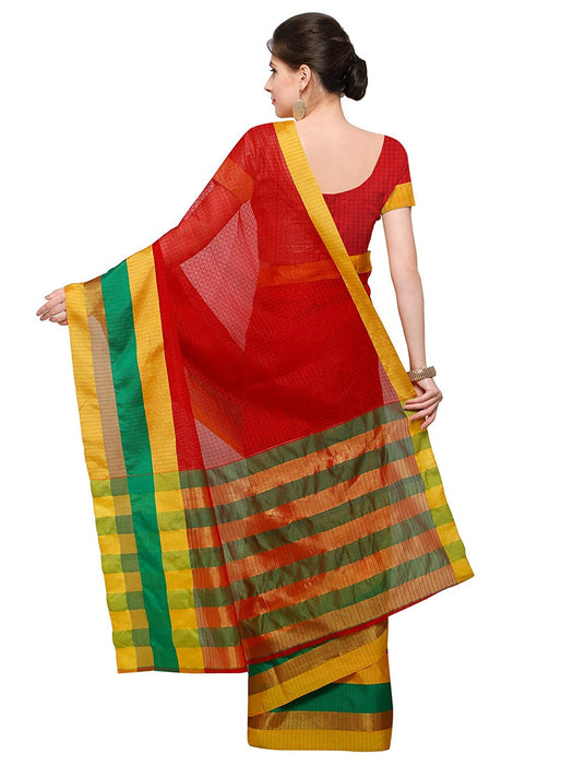 Red,Multi Color Poly Silk Saree