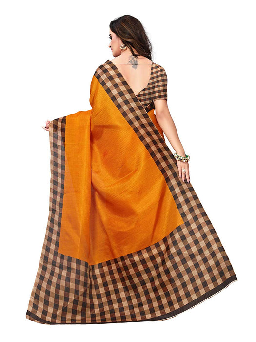 Yellow, Black, Brown Color Art Silk Saree