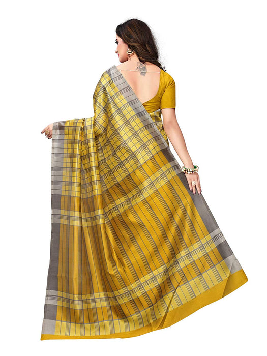 Yellow, Gray Color Poly Silk Saree