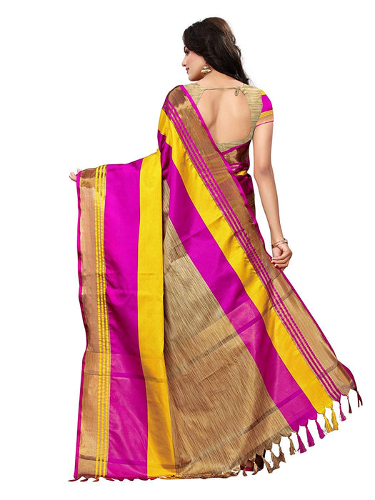 Beige, Pink, Yellow Color Poly Silk Saree only in Bigswipe