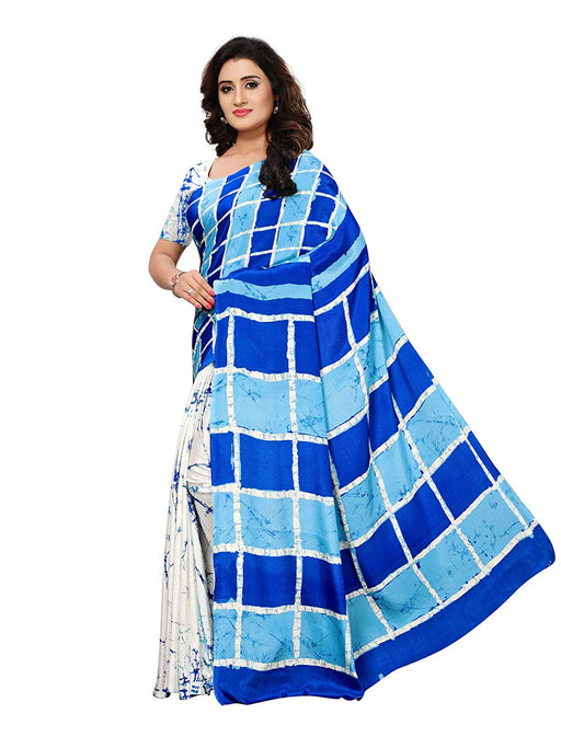 White, Blue Color Crepe Saree